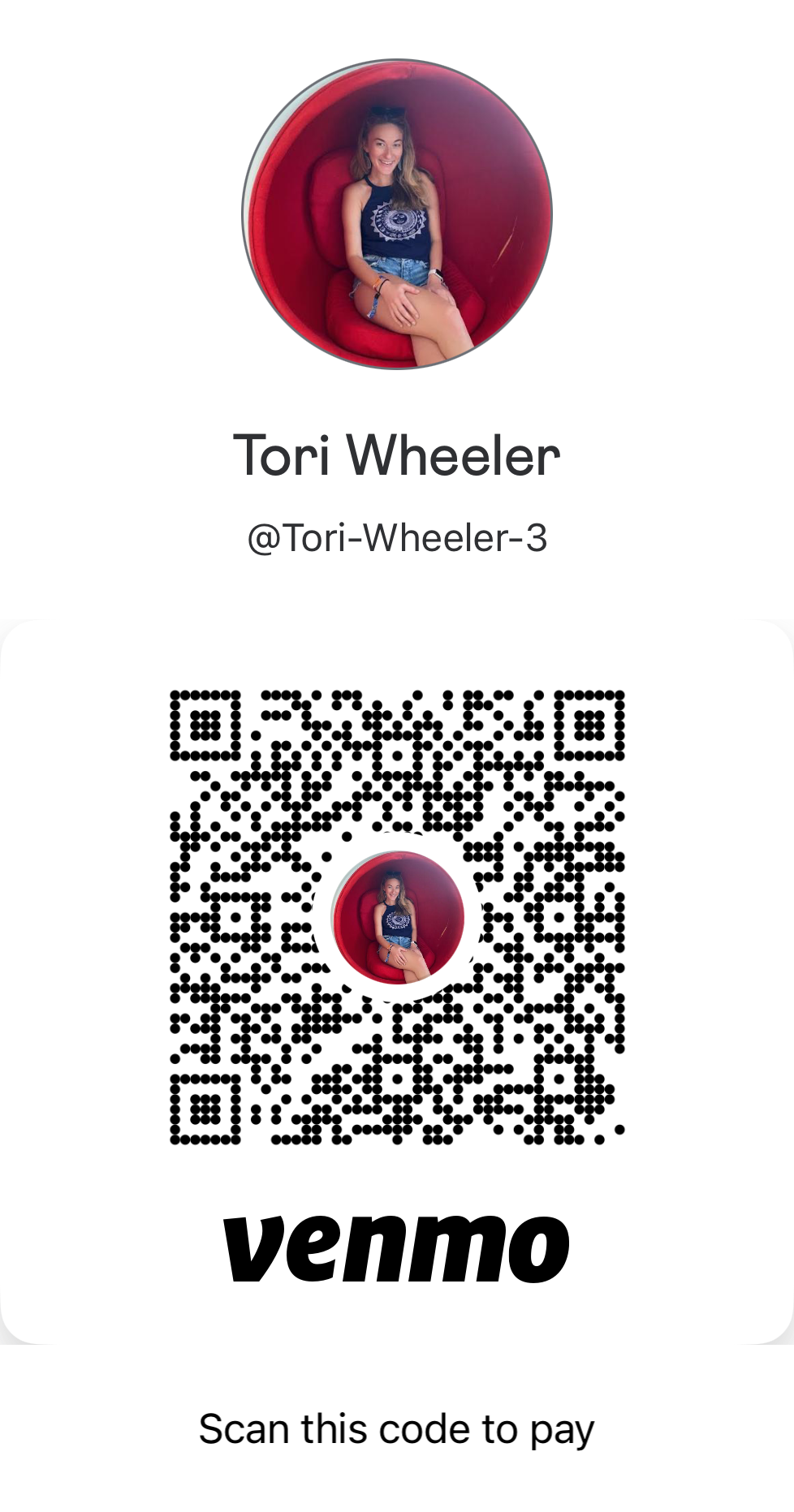 Venmo QR code for Teo and Tori